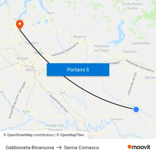 Gabbioneta-Binanuova to Senna Comasco map