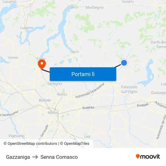 Gazzaniga to Senna Comasco map