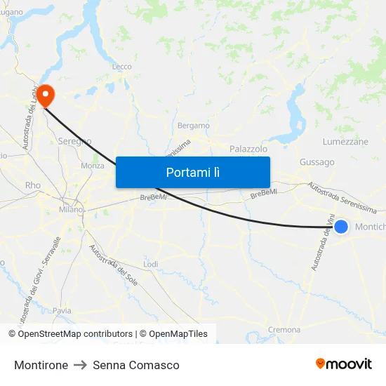 Montirone to Senna Comasco map