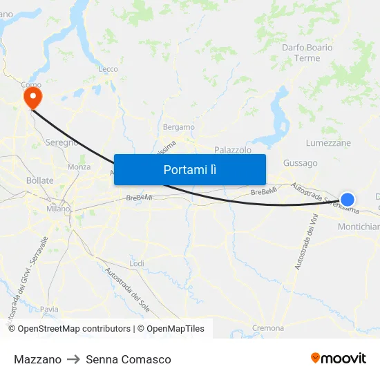 Mazzano to Senna Comasco map