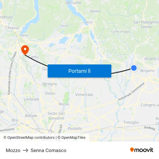 Mozzo to Senna Comasco map