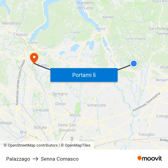 Palazzago to Senna Comasco map