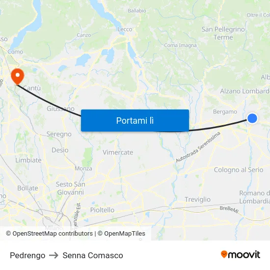 Pedrengo to Senna Comasco map