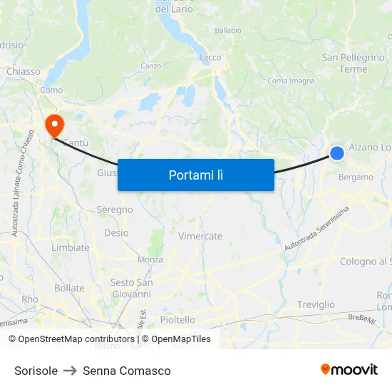 Sorisole to Senna Comasco map