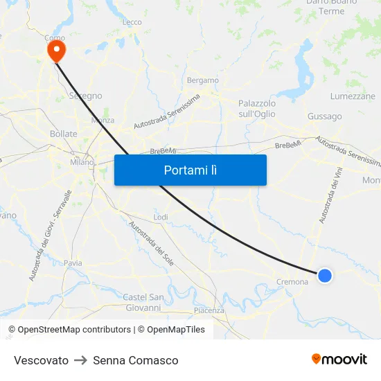 Vescovato to Senna Comasco map