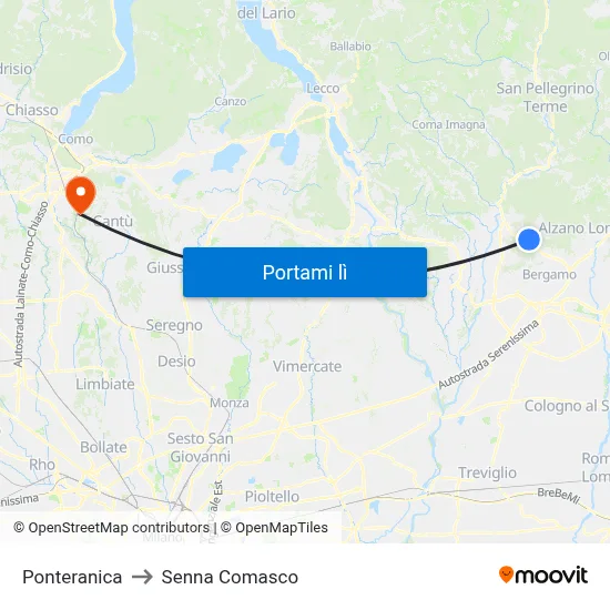 Ponteranica to Senna Comasco map