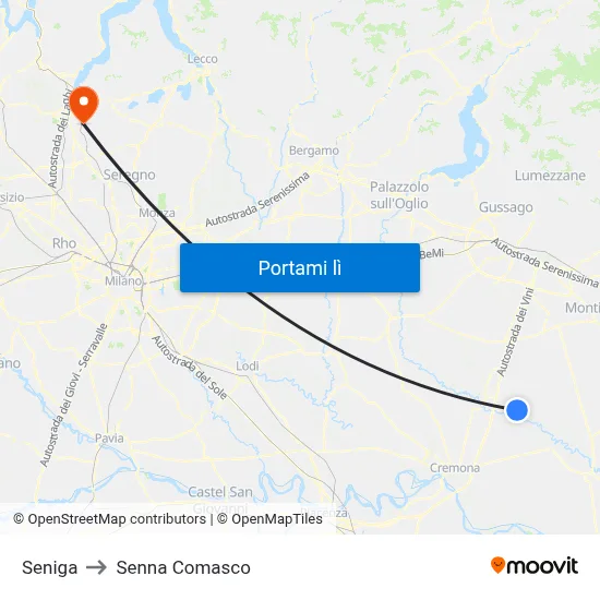 Seniga to Senna Comasco map