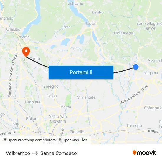 Valbrembo to Senna Comasco map