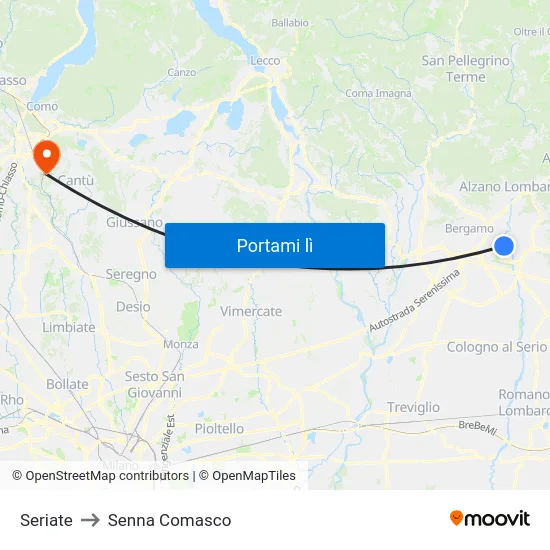 Seriate to Senna Comasco map