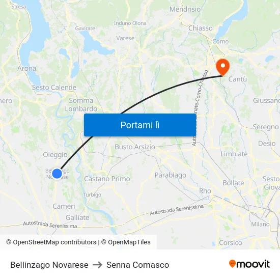 Bellinzago Novarese to Senna Comasco map