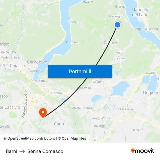Barni to Senna Comasco map