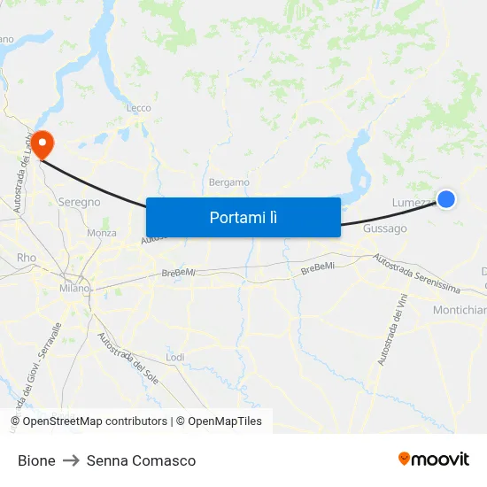 Bione to Senna Comasco map