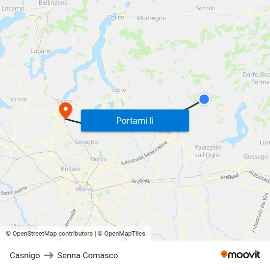 Casnigo to Senna Comasco map