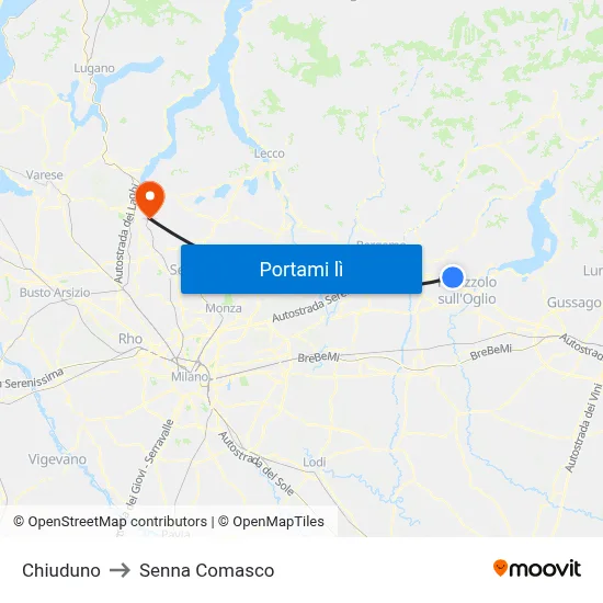 Chiuduno to Senna Comasco map