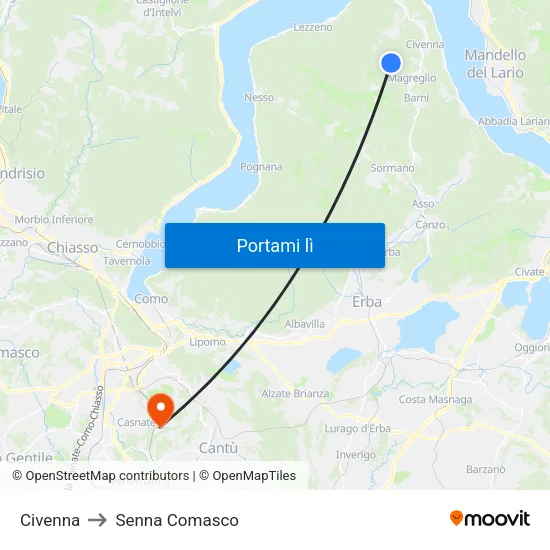 Civenna to Senna Comasco map