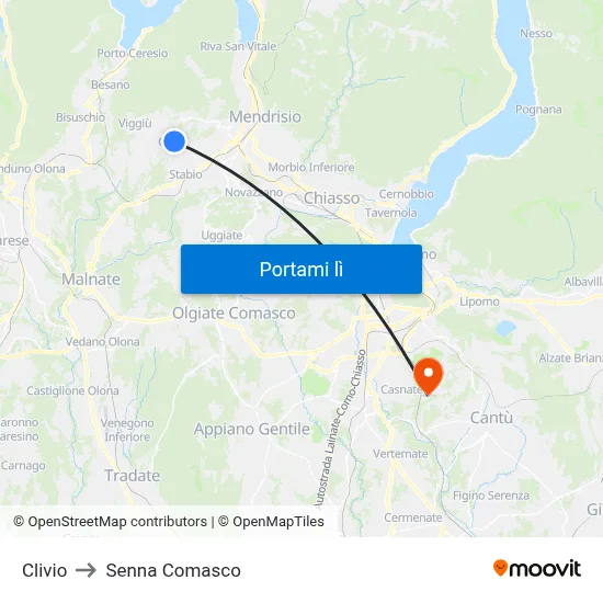 Clivio to Senna Comasco map