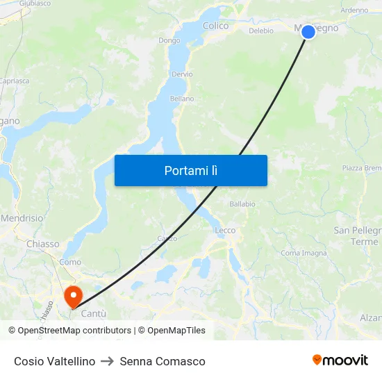 Cosio Valtellino to Senna Comasco map