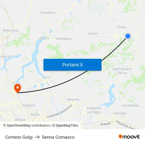 Corteno Golgi to Senna Comasco map