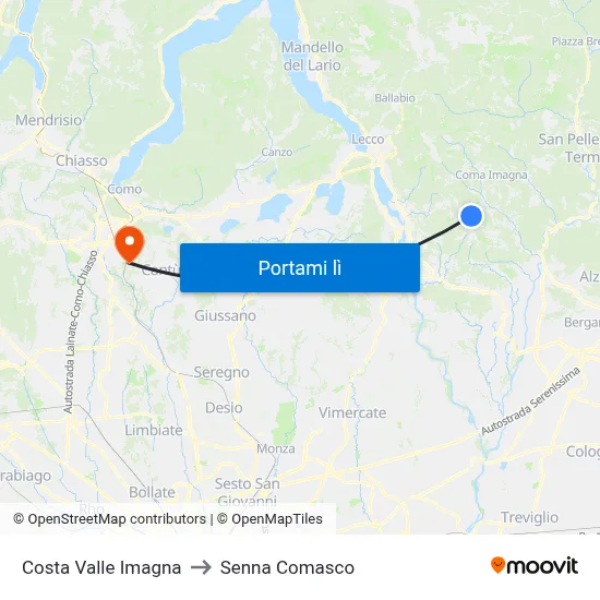 Costa Valle Imagna to Senna Comasco map