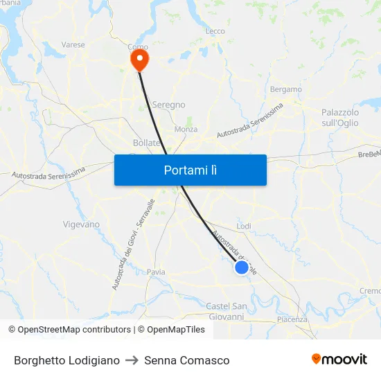 Borghetto Lodigiano to Senna Comasco map