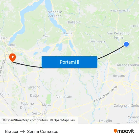 Bracca to Senna Comasco map