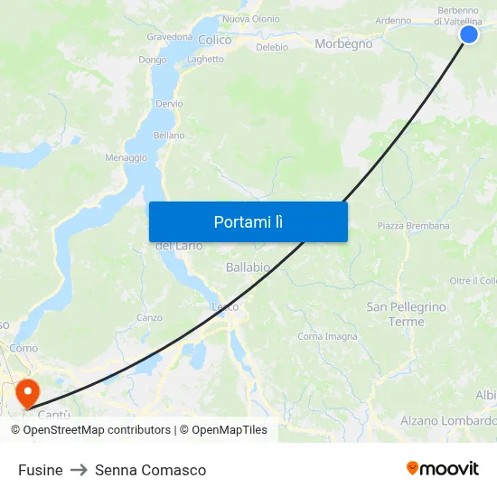 Fusine to Senna Comasco map