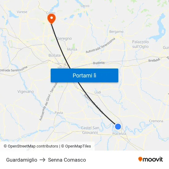 Guardamiglio to Senna Comasco map