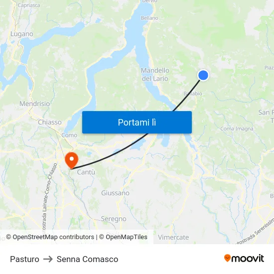 Pasturo to Senna Comasco map