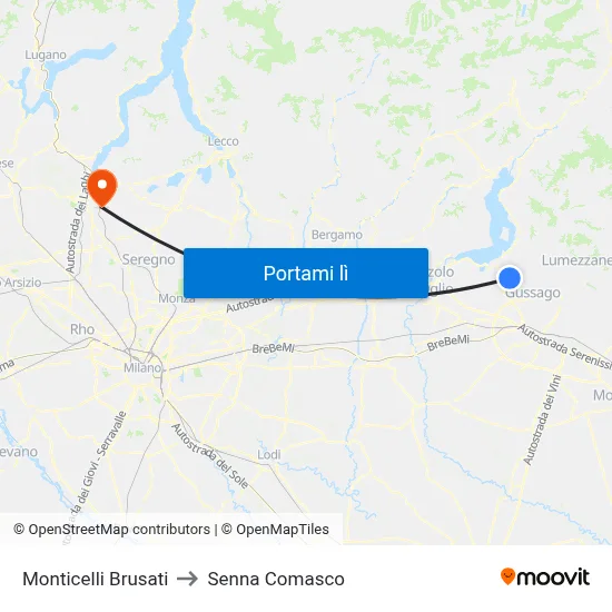Monticelli Brusati to Senna Comasco map