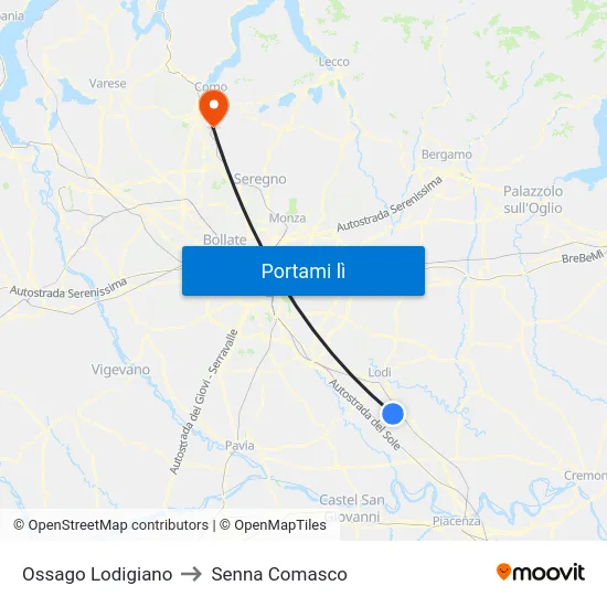 Ossago Lodigiano to Senna Comasco map