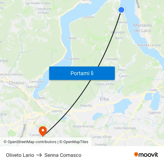Oliveto Lario to Senna Comasco map