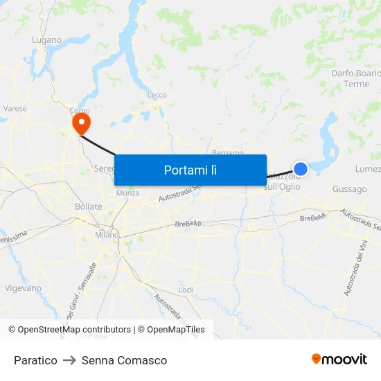 Paratico to Senna Comasco map