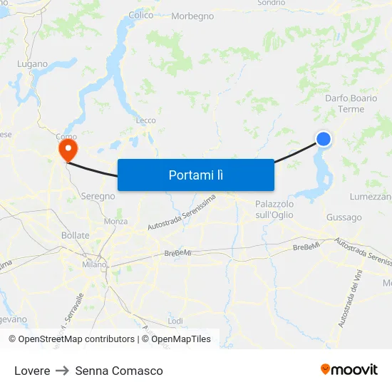 Lovere to Senna Comasco map