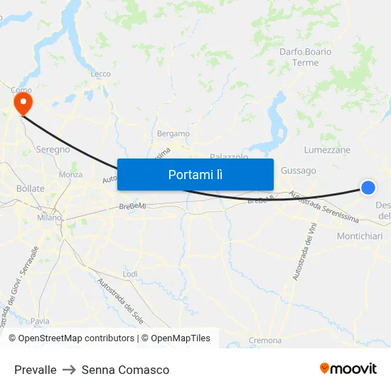 Prevalle to Senna Comasco map