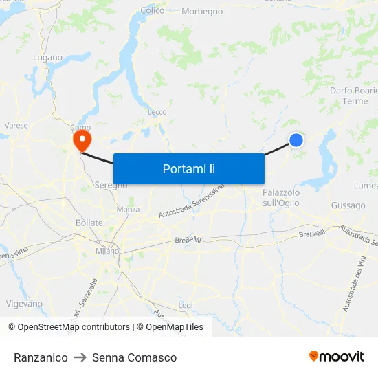 Ranzanico to Senna Comasco map