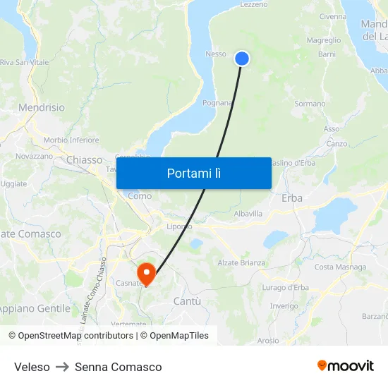Veleso to Senna Comasco map