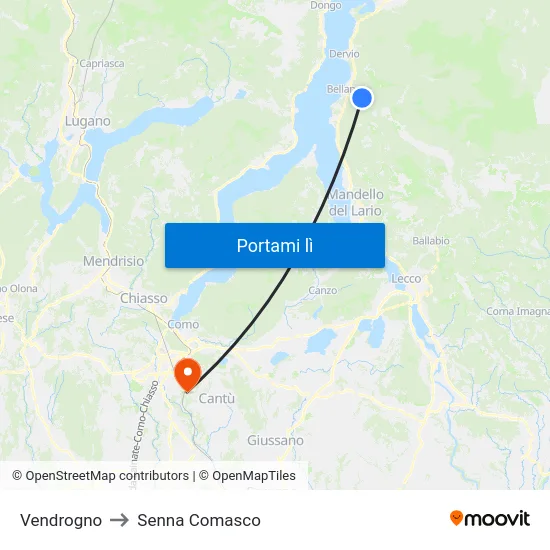 Vendrogno to Senna Comasco map