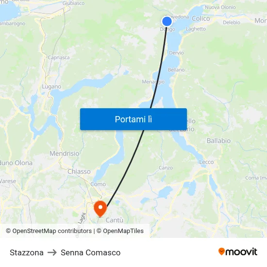 Stazzona to Senna Comasco map