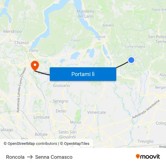 Roncola to Senna Comasco map