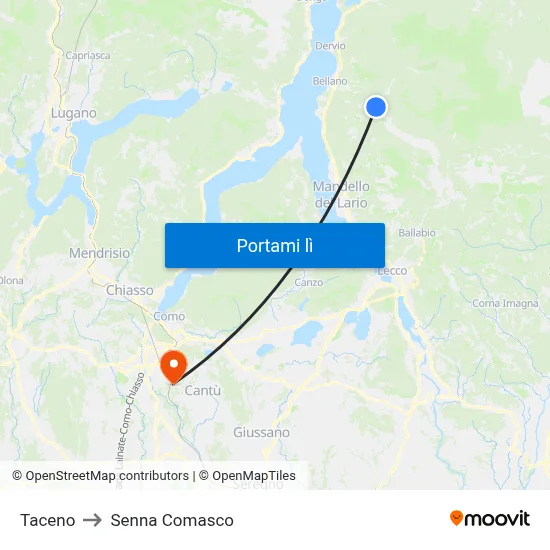 Taceno to Senna Comasco map