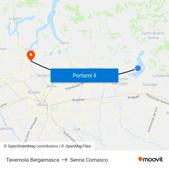 Tavernola Bergamasca to Senna Comasco map