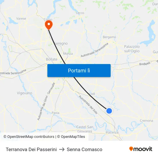 Terranova Dei Passerini to Senna Comasco map