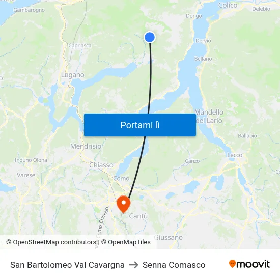 San Bartolomeo Val Cavargna to Senna Comasco map