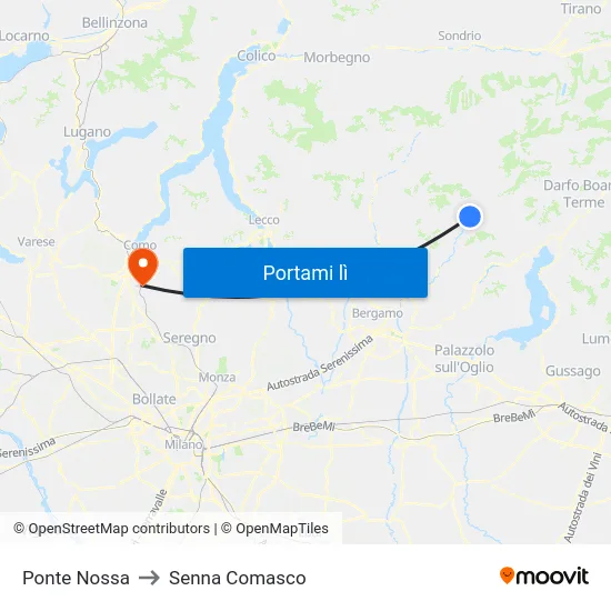 Ponte Nossa to Senna Comasco map