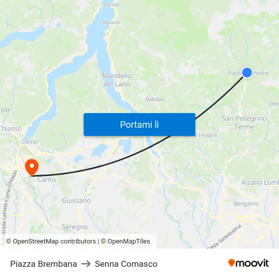 Piazza Brembana to Senna Comasco map