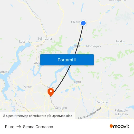 Piuro to Senna Comasco map