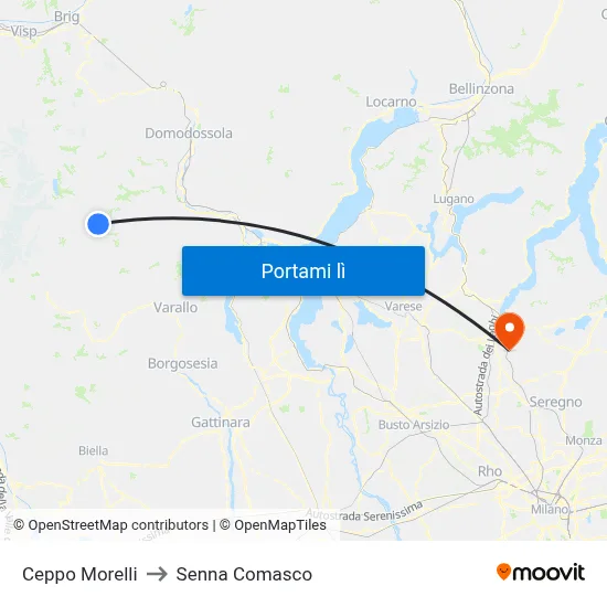 Ceppo Morelli to Senna Comasco map