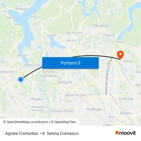 Agrate Conturbia to Senna Comasco map