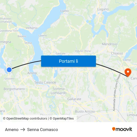 Ameno to Senna Comasco map