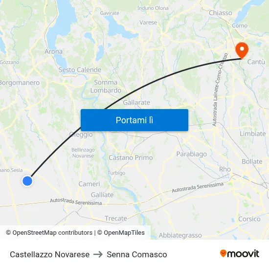 Castellazzo Novarese to Senna Comasco map